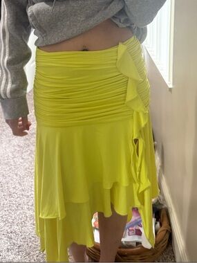 superdown Lime yellow High-Low Ruffle Wrap Skirt
